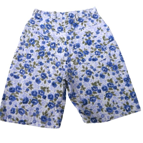 Vintage Pants - 25x9 Vintage Erika Floral Denim Bermuda Shorts High Waist YKK Zip Fly Pockets